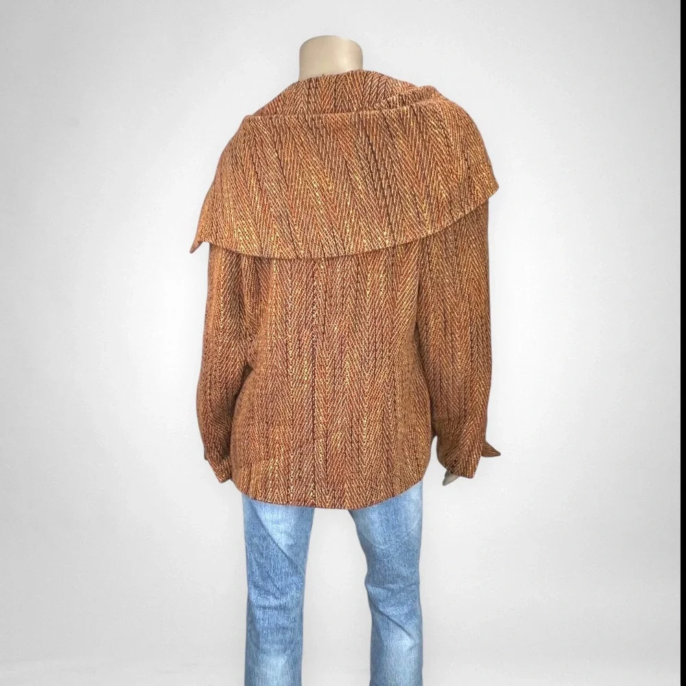 Vintage‎ NEWPORT NEWS Tweed Chevron Brown Wool Blend Coat L